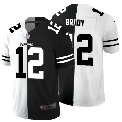 New England New England Patriots #12 Tom Brady Men's Black V White Peace Split Nike Vapor Untouchable Limited NFL Jersey Men's
